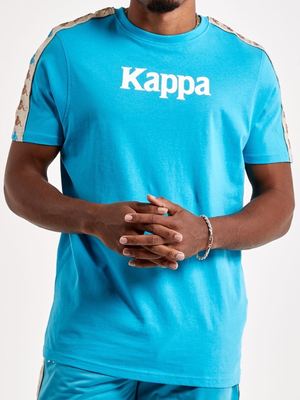 Kappa Teal Short-Sleeve Logo Tee with Beige Shoulder Tape